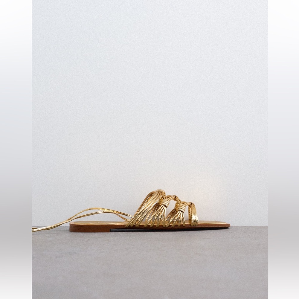 Zara Gold flat strappy sandal- Size 8; worn just a few times!